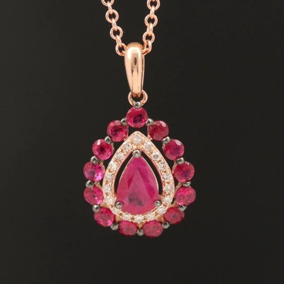 Certified + Warranty / NEW / EFFY Ruby & Diamond Necklace / 14K - Picture 2 of 7